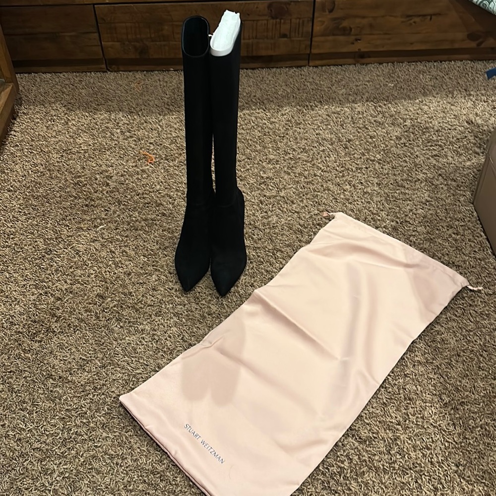 Stuart Weitzman avenue zip 95-knee high boot black suede
